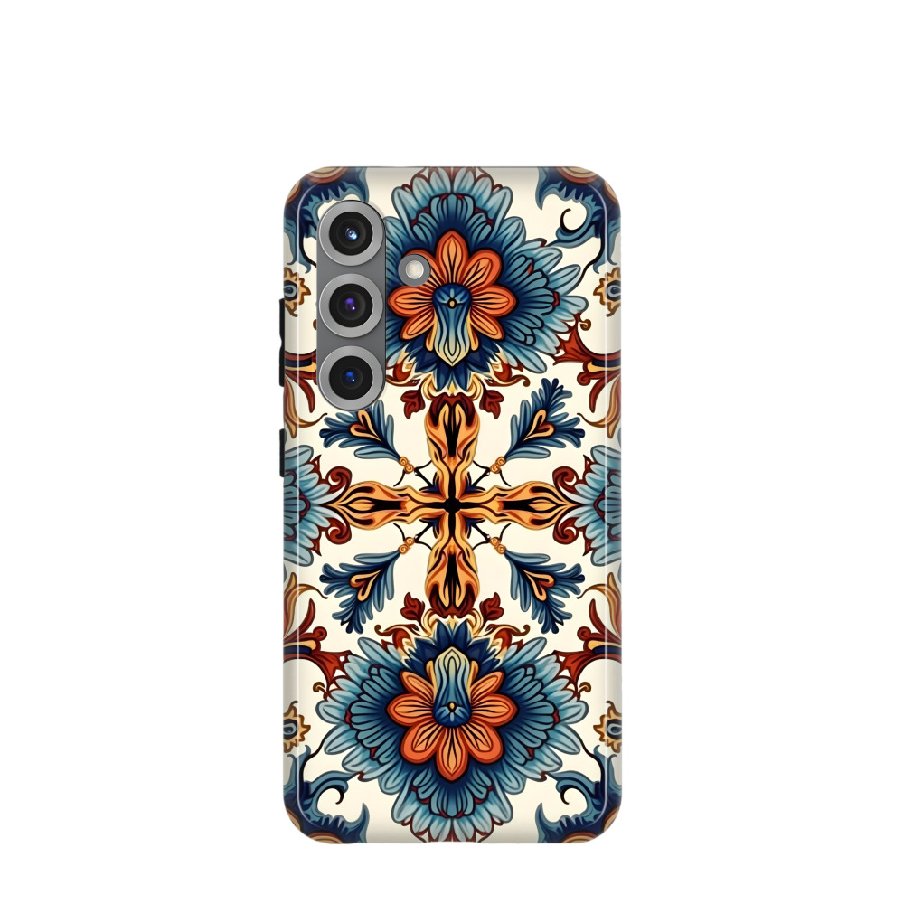 Samsung Galaxy S25 Hybrid (Kunststoff / Gummi) Hülle Majolika Blütenzauber - Braun