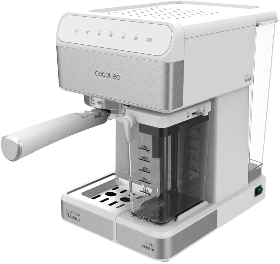 Cecotec Kaffemaschine Power Instant-ccino 20 Touch. 1350 W, Siebträger, 20 bar Druck, 1'4 L Wassertank, Thermoblock, Milchbehälter, Touch-Bedienung, Weiß