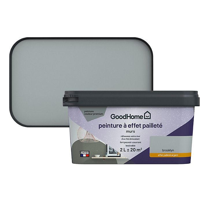 Peinture à effet pailleté GoodHome gris Brooklyn 2L