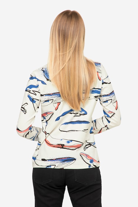 T-Shirt, Regular Fit, Wal-Print, Rundhals, Langarm, OEKO-TEX
