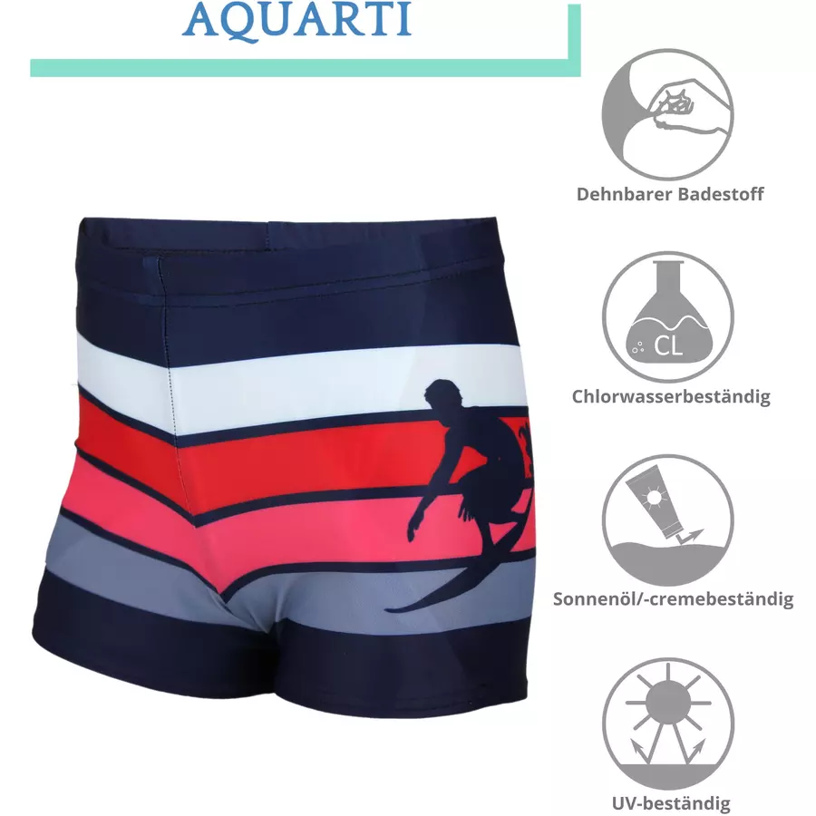 Aquarti Jungen Badehose Gestreift mit Motiven rotweiß