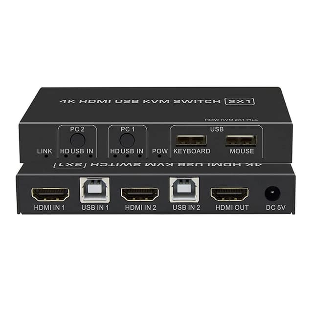 NÖRDIC KVM Switch 2 PC til 1 HDMI 2.0 og 4xUSB til Xbox, PS5, Laptop