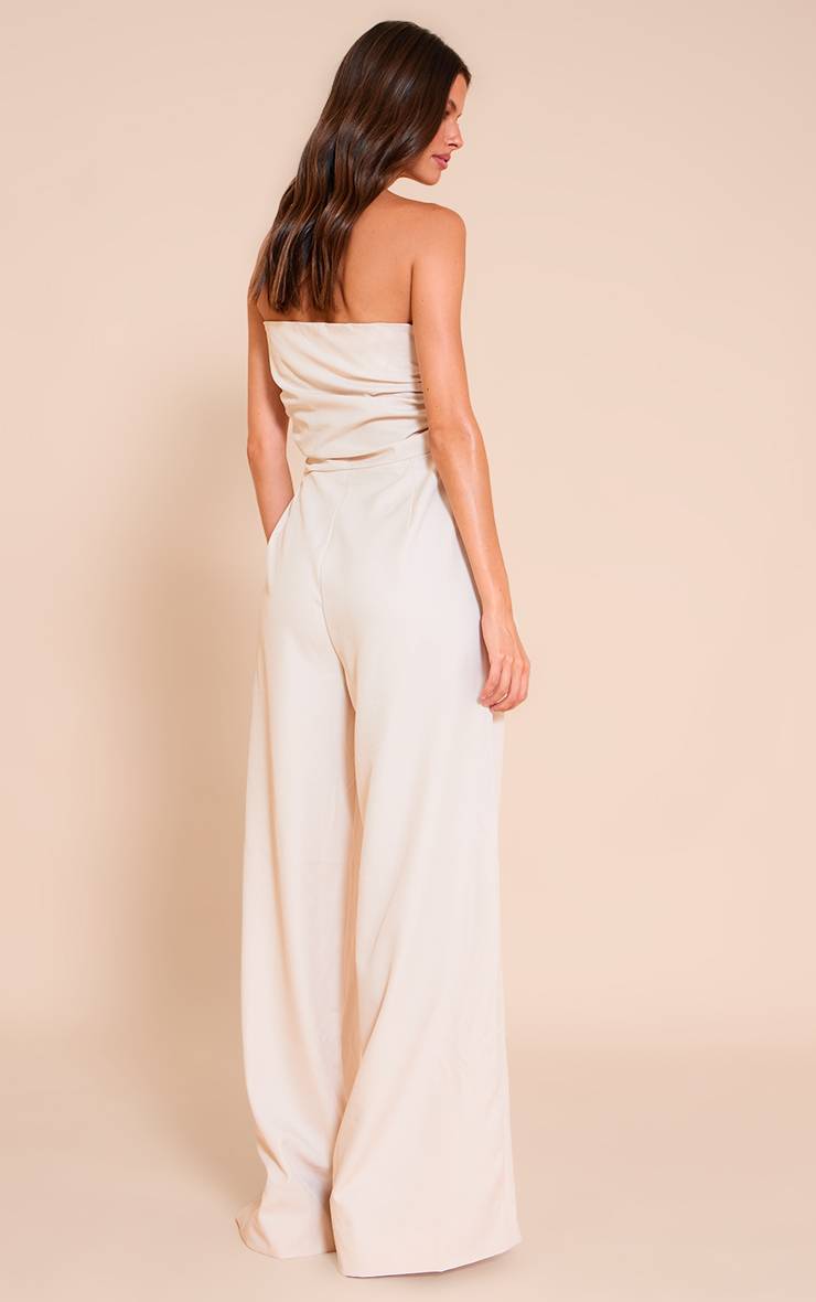Crème Combinaison Pantalon Large En Tissu Tissé Froncé