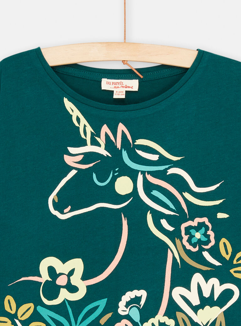 T-shirt bleu canard à motif licorne pour fille