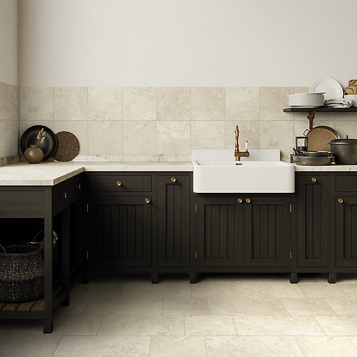 Carrelage sol intérieur effet pierre Travertine 30 x 50 cm