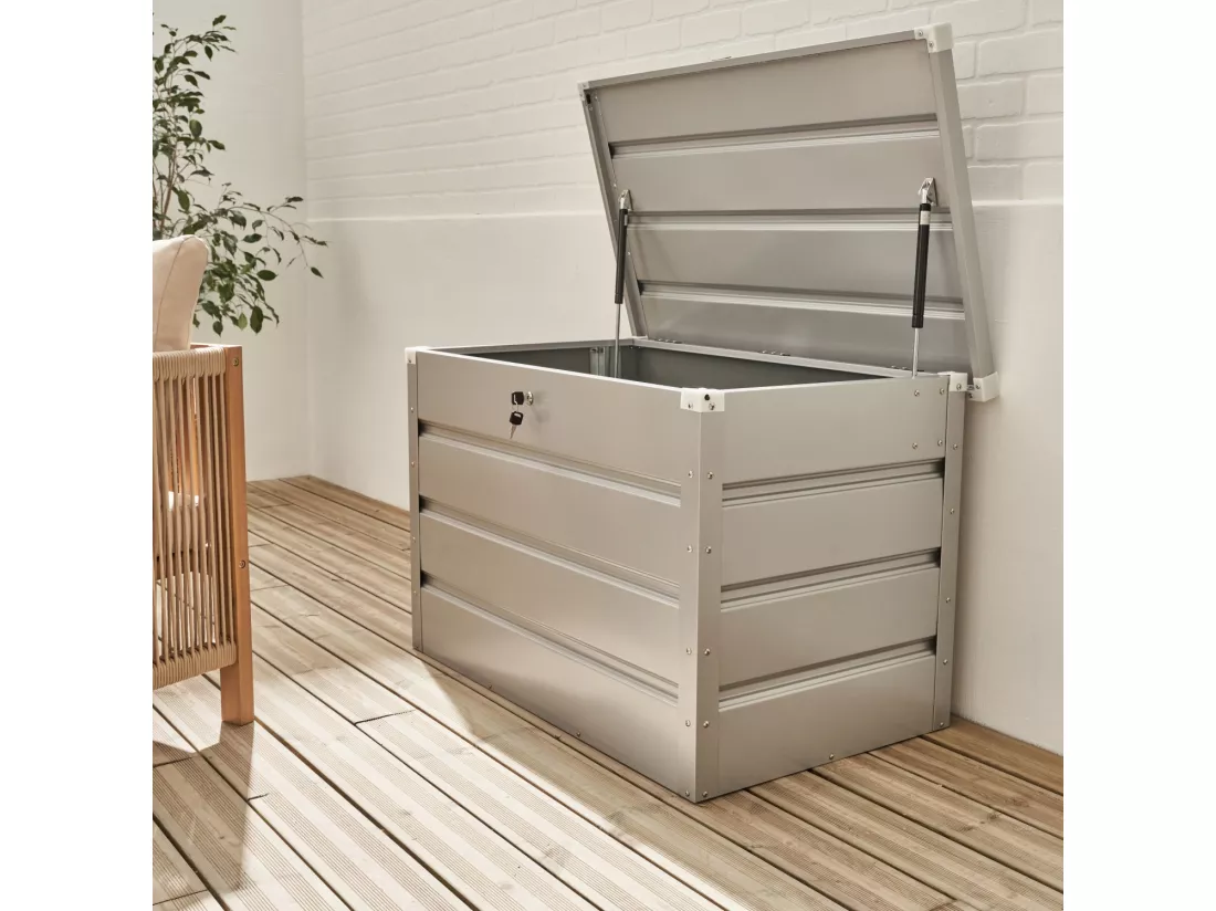 Coffre de jardin en métal -DALLAS - 285L gris aluminiun