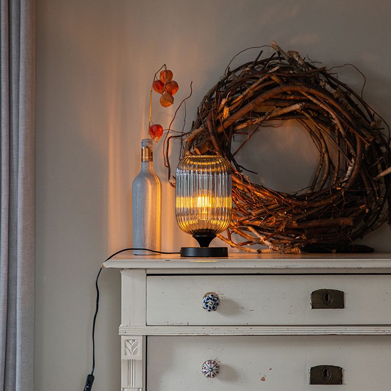 Art Deco tafellamp zwart met smoke glas - Banci