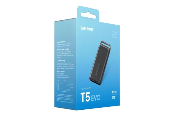 Samsung T5 Evo MU-PH2T0S - SSD - krypteret - 2 TB - ekstern (bærbar) - USB 3.2 Gen 1 (USB-C stikforbindelse) - 256-bit AES - sort