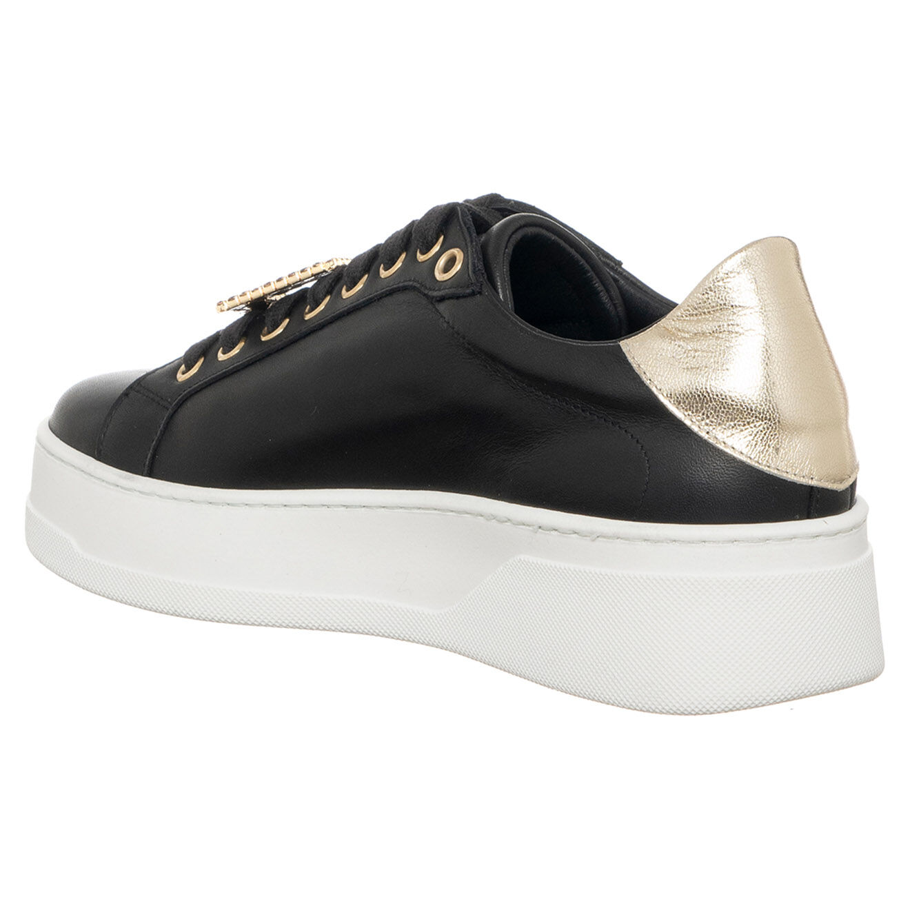 Loretta Pettinari Sneakers en Cuir Ambre noir/doré