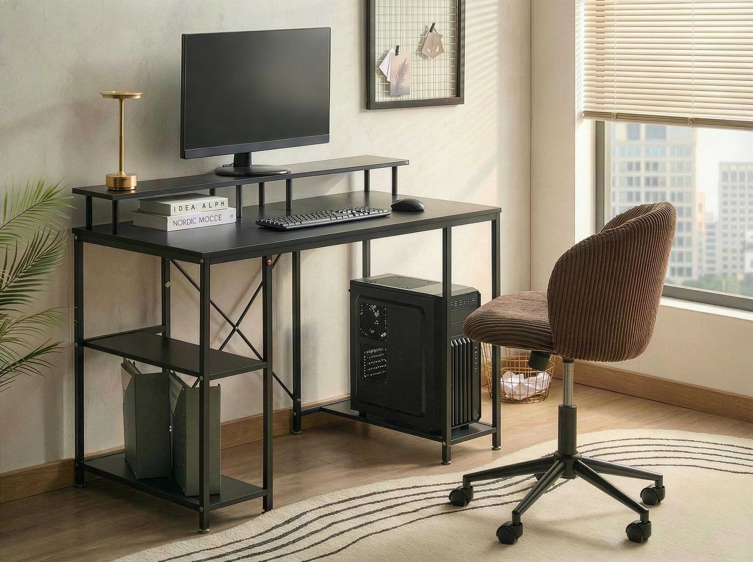 Bureau CADDO Zwart 120 cm 60 cm met planken