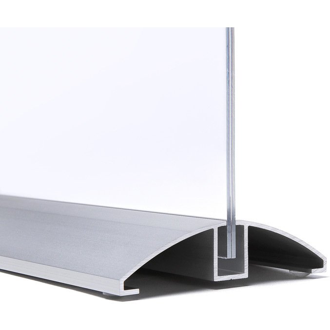 Présentoir de table double face socle en aluminium anodisé argenté