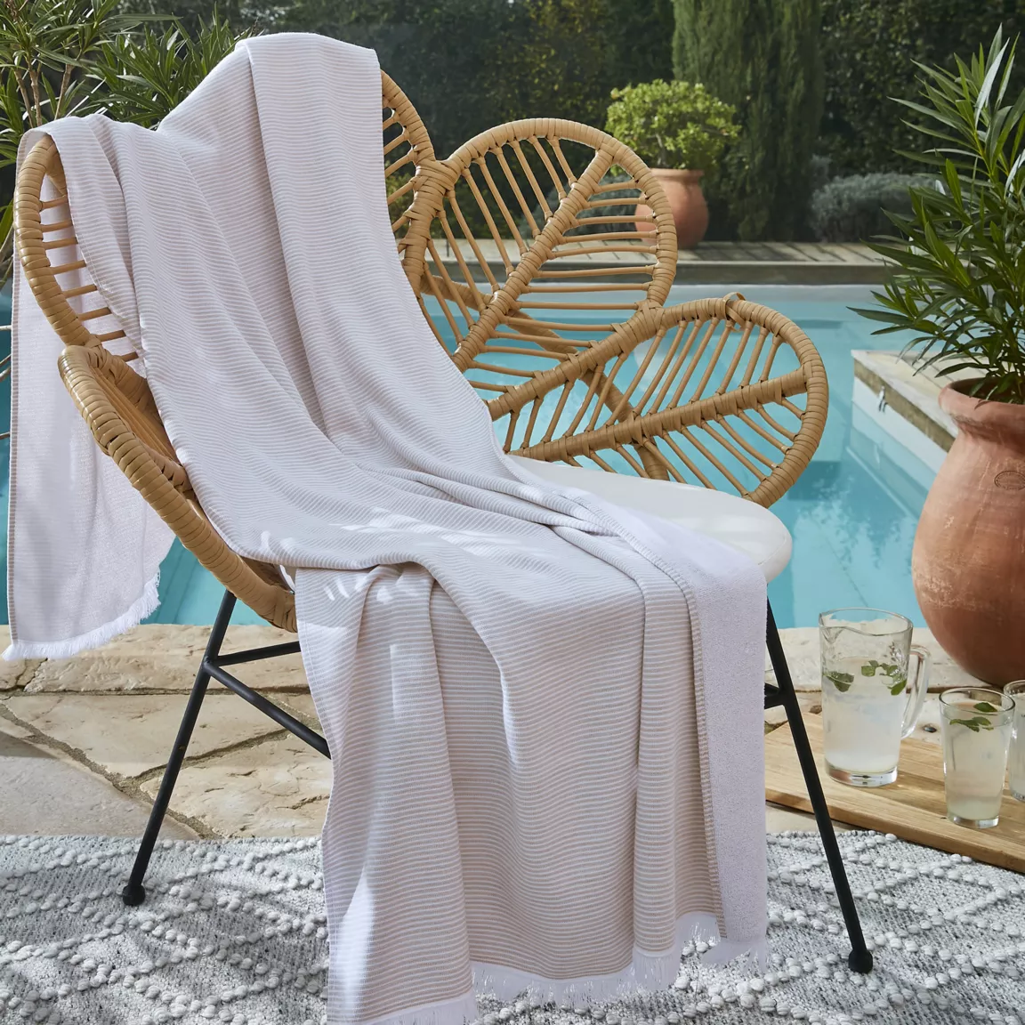 Fouta coton et éponge (95 x 180 cm) Naël Corail