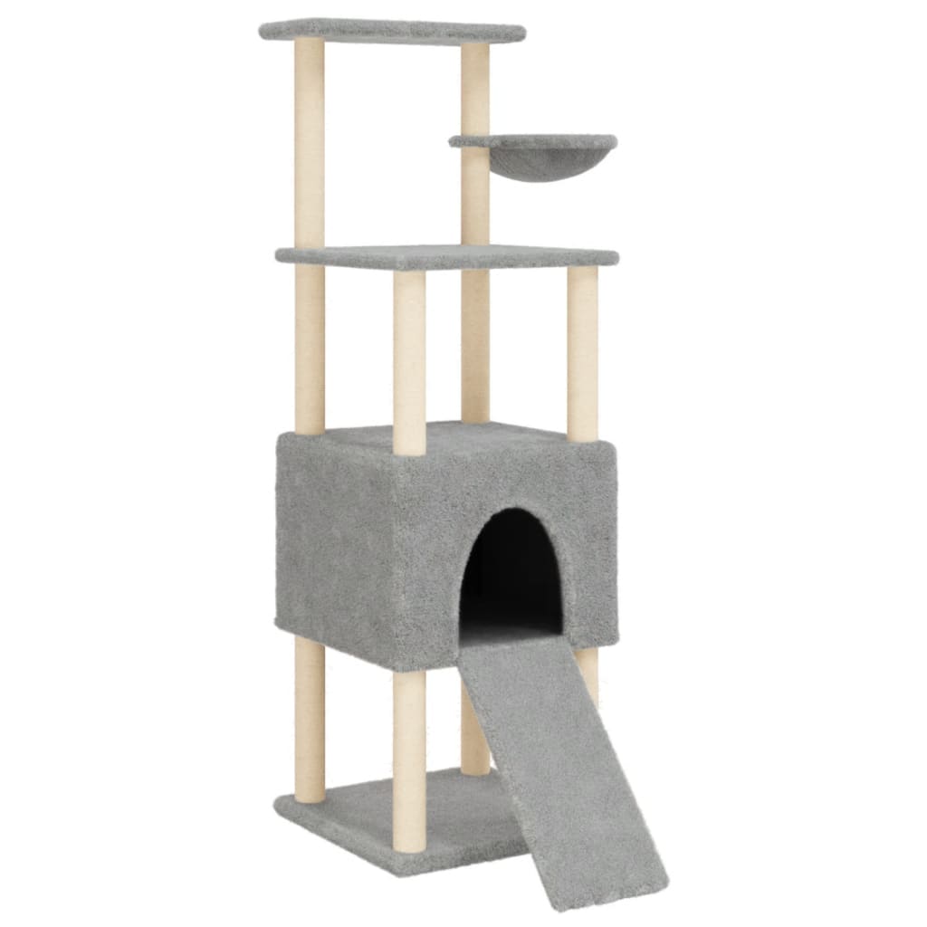 Arranhador para gatos vidaXL com postes de sisal cinza claro, 153 cm