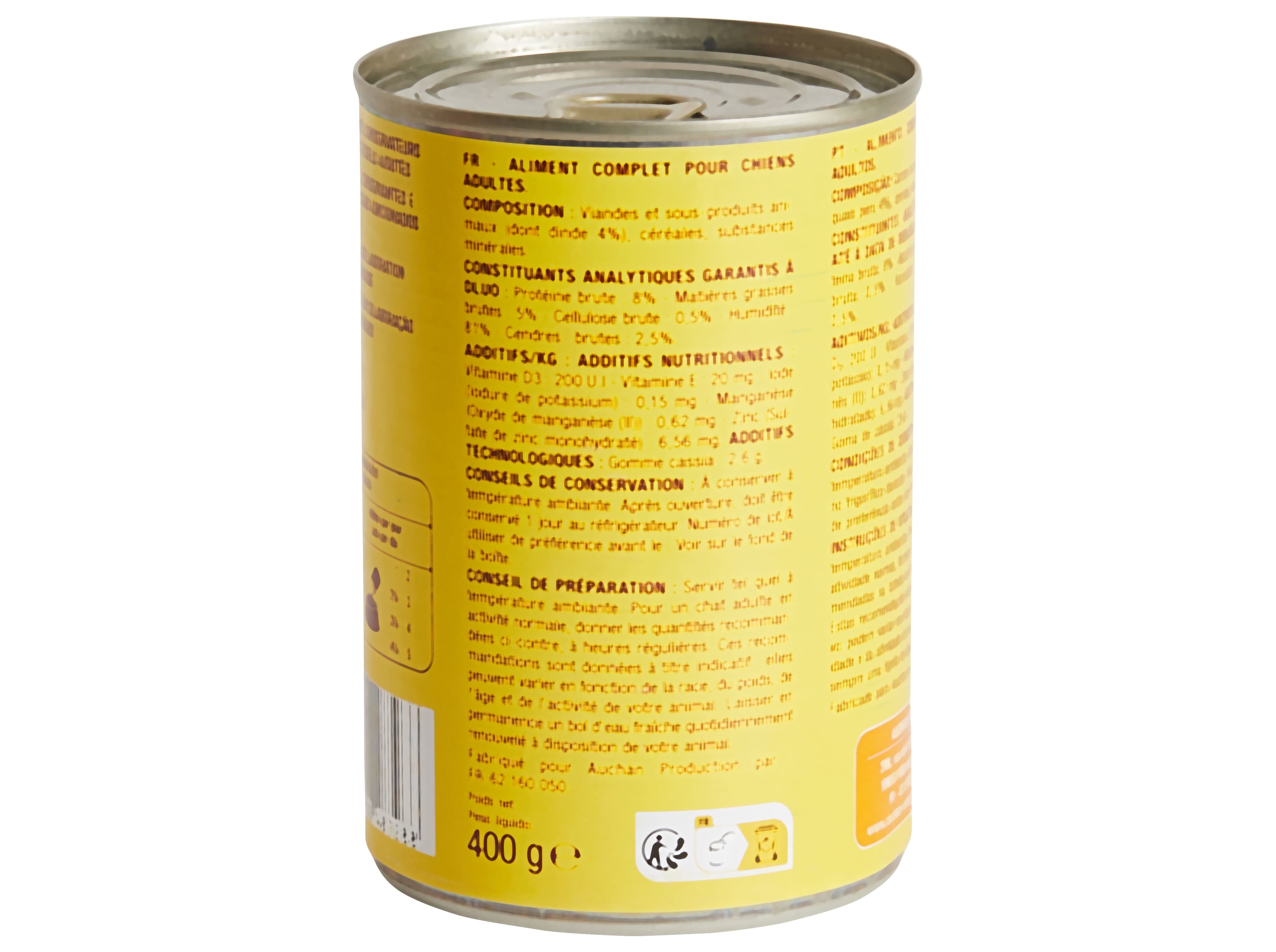 COMIDA HÚMIDA PARA CÃO AUCHAN TERRINA PERU 400 G
