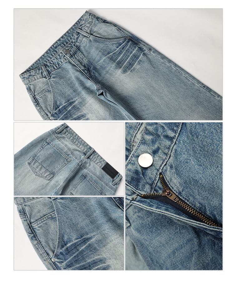 Denimot - Mid Rise Washed Wide Leg Jeans (diverse designs)