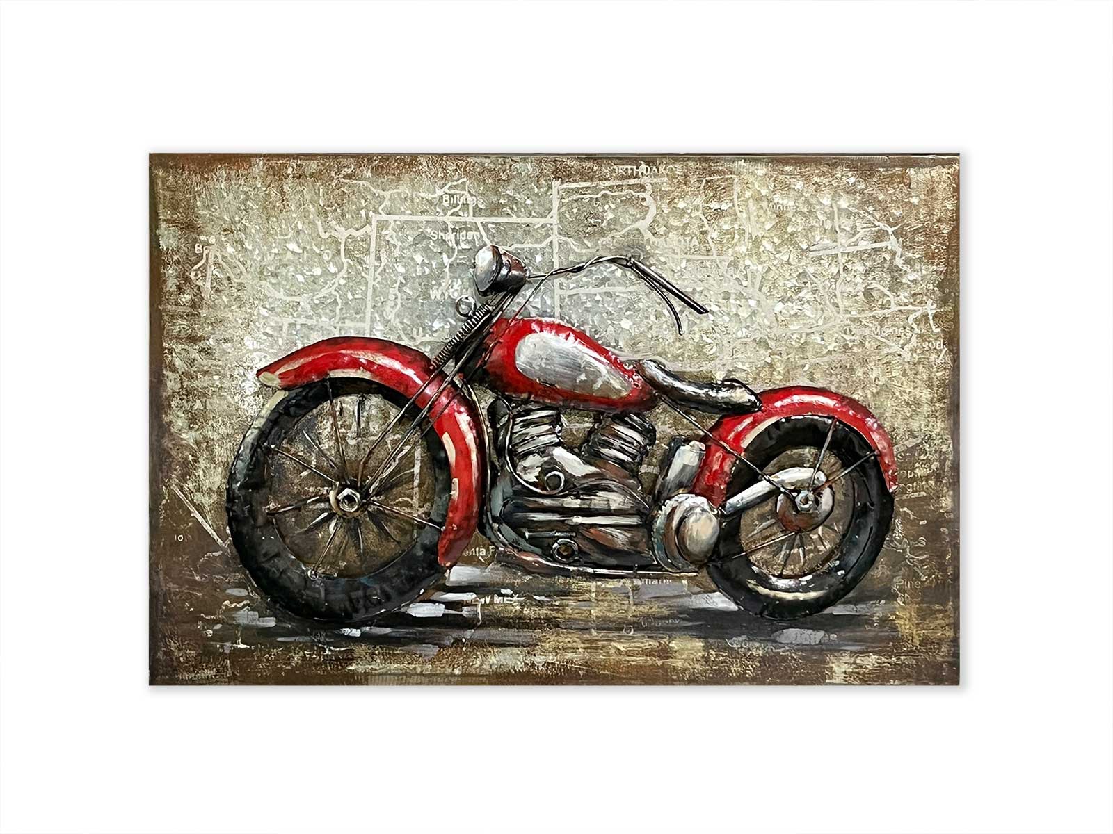 Wandbild 'Motorrad' aus Metall, rot, multicolor, B 60 cm, H 40 cm, T 3,5 cm von fischer's lagerhaus
