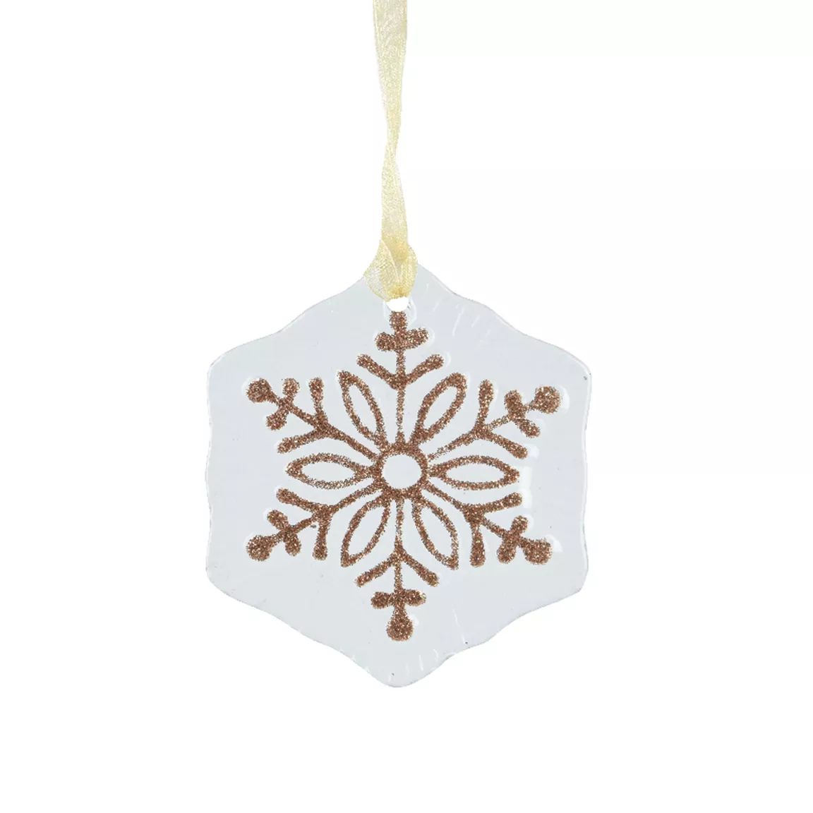 Flocon de neige en verre (D7 cm) Morillon Blanc et or pailleté