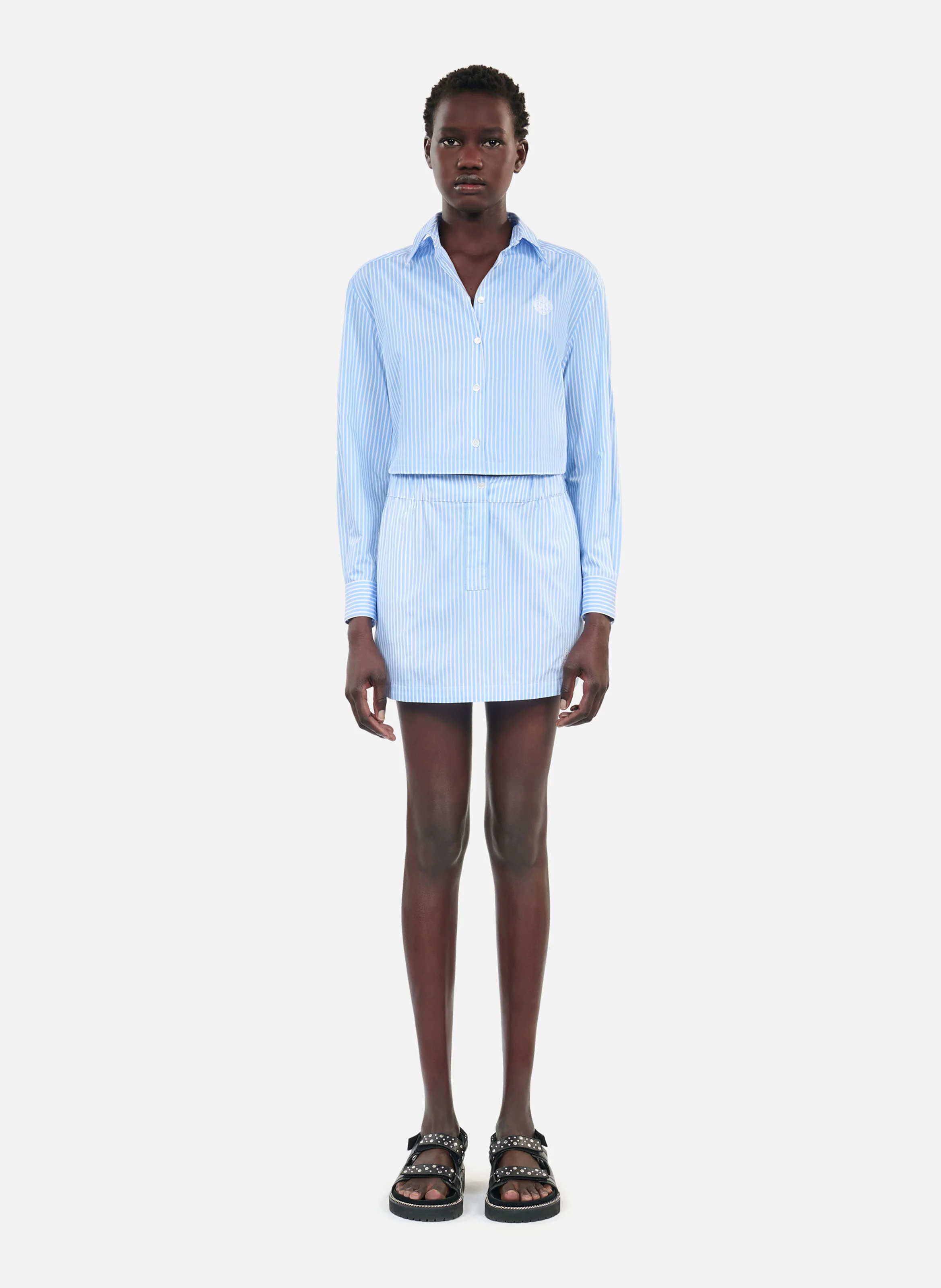 Chemise courte col classique en coton | Bleu
