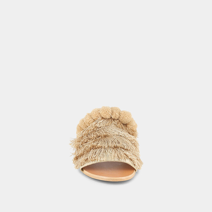 Mules à franges  en tissu beige