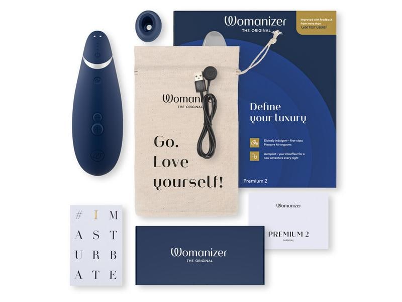 Womanizer Vibrator Premium 2 blueberry Auflegevibrator mit Pleasure Air Stimulator für genussvolle Momente