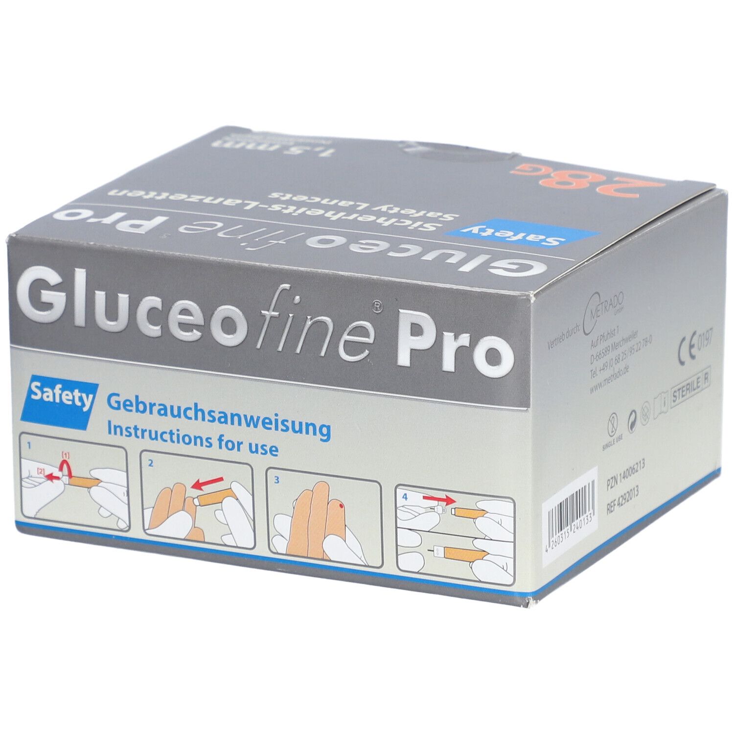 Gluceofine® Pro Safety Sicherheits-Lanzetten 28 G, 1,5 mm
