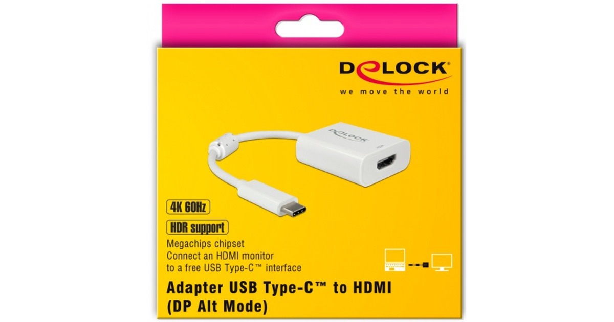 DeLOCKUSB-C > HDMI adapter  (Wit, 0,1 meter, 4K 60Hz, HDR)