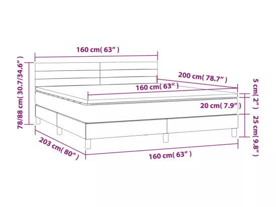 Sommier tapissier avec matelas et LED Taupe 160x200 cm Tissu