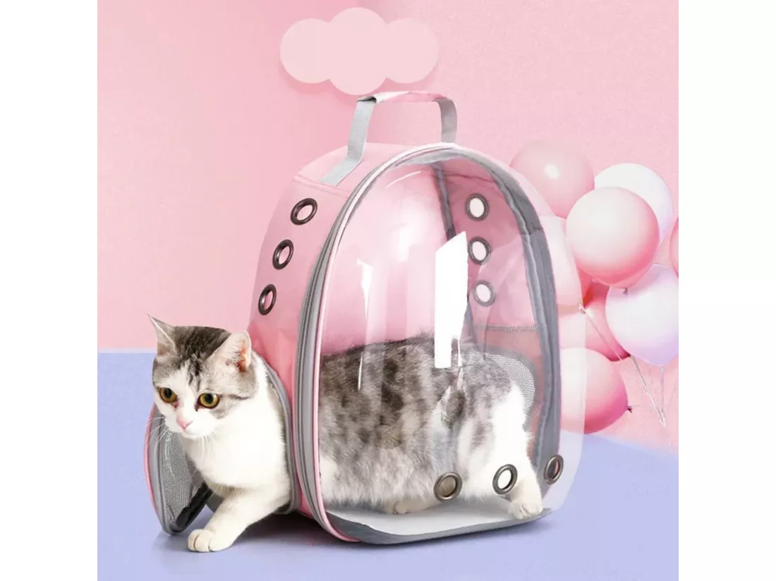 Sac à dos de transport pour animaux en polyester rose 33x43x26cm