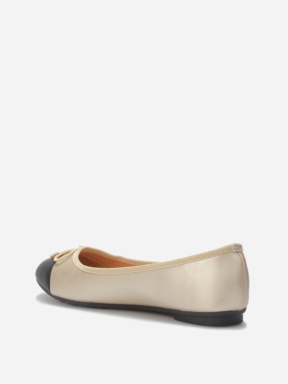 Ballerines bicolore avec nœud- Doré