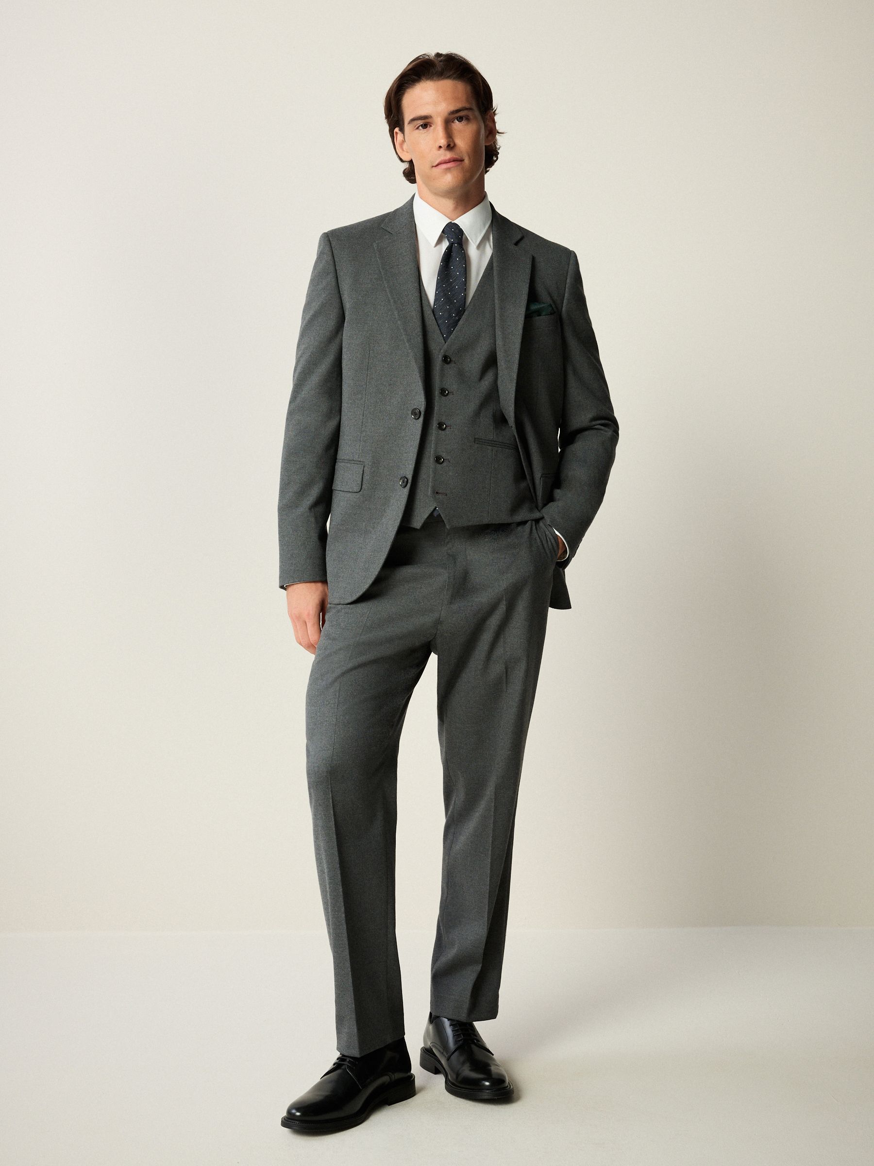 Grijs - Slim-fit flanellen colbert