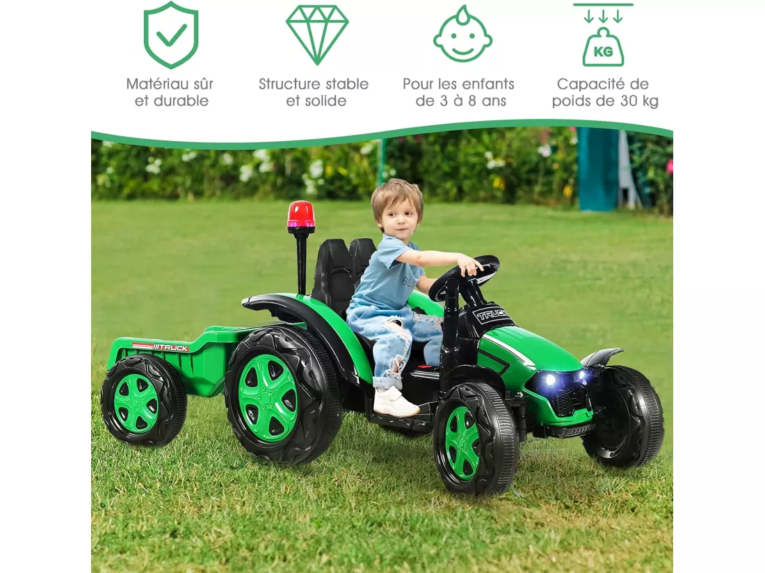 Tracteur Electrique enfants avec Télécommande 2.4G,12V 7AH, Vitesse : 3-8 km/h , MP3, Port USB pour Enfants de 3 à 8 Ans Vert