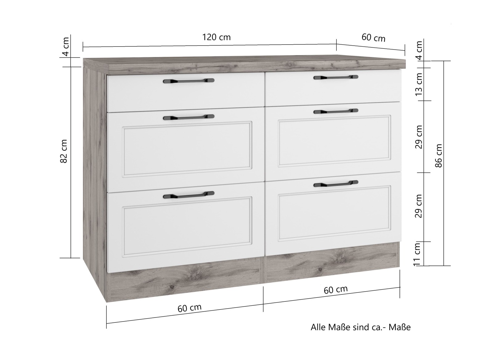 Unterschrank MERAN - weiß - Wotaneiche - 120 cm