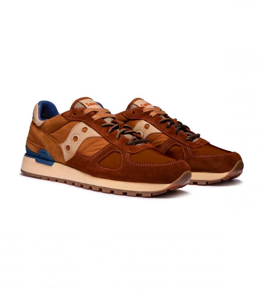 Tênis Saucony Shadow Original em couro marrom