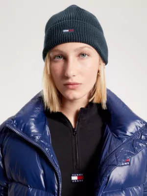 Gorro de malha canelada com estampa de bandeira