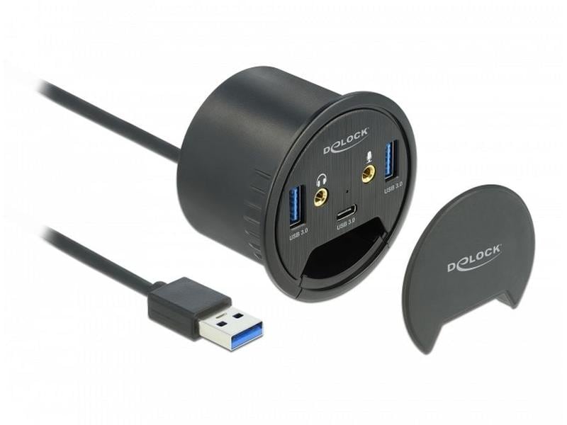 Delock Tisch-Hub USB 3.0 Typ A/C   HD Audio USB-/Audio-Hub für Tischplattenmontage: 3x USB und 2x HD-Audio