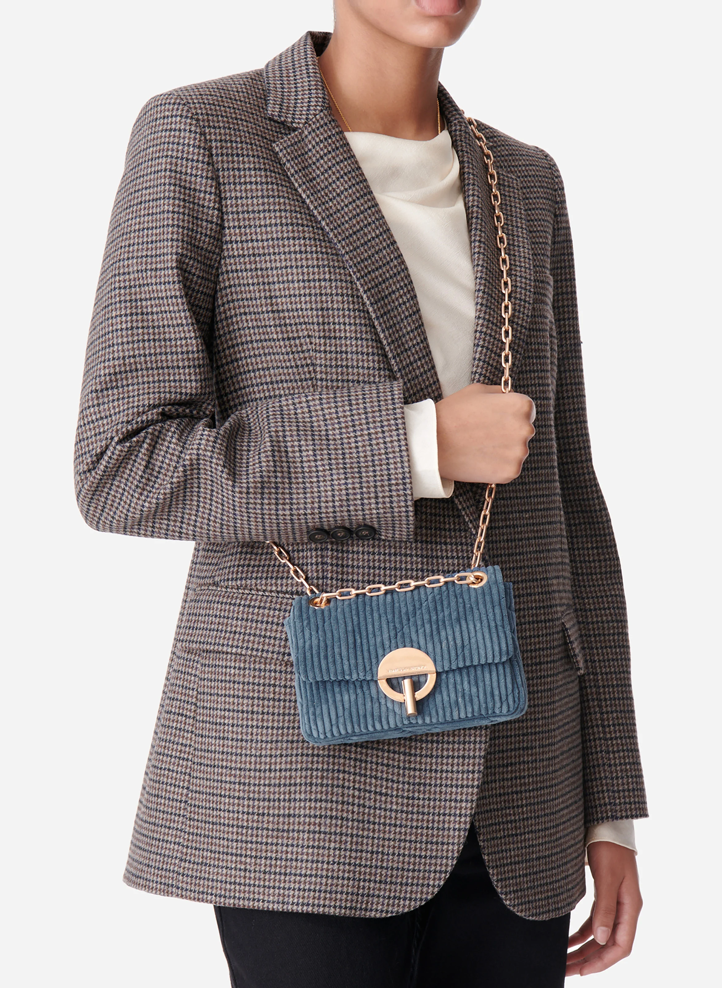 NANO MOON - Sac épaule en velours côtelé| Bleu