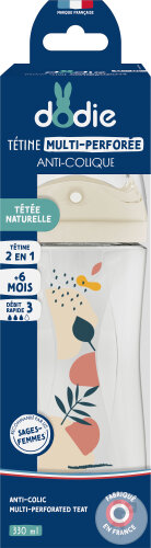 Dodie Biberon Nature Terracotta 330ml Tétine Multi-Perforée Anti-Colique Débit 3 +6 Mois 1 Pièce