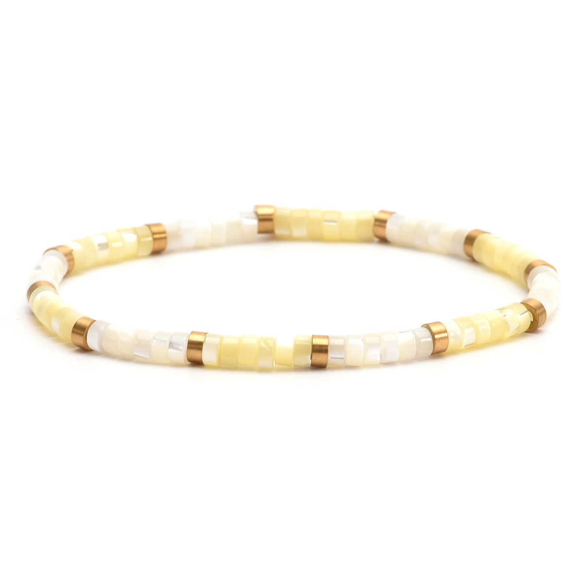 Bracelet Perles Heishi  Jaspe Jaune Blanc 4mm-Small-16cm