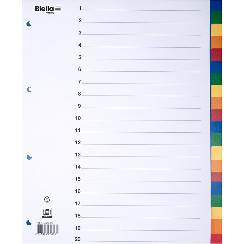 Biella Register mit Indexblatt, A4+, 20-teilig