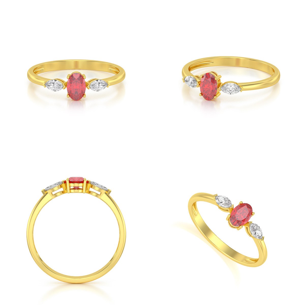 Bague ADEN Or 585 Jaune Rubis et diamants 1.604grs