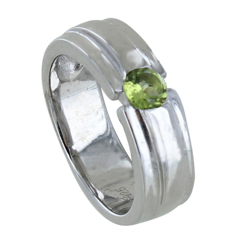 Bague Argent Rhodié Large Péridot Rond