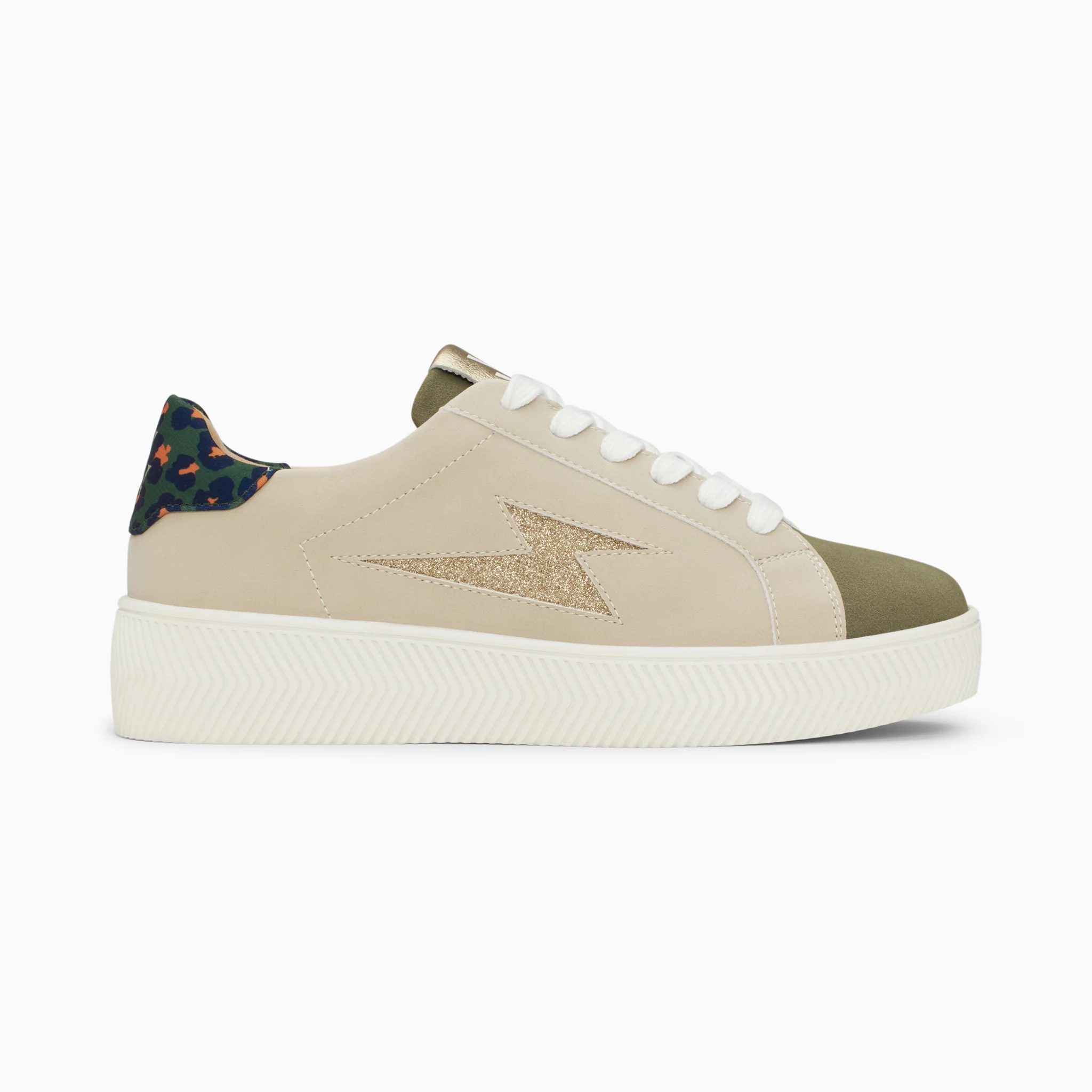 Sneakers-Baskets éclair Berthe beige et kaki à lacets
