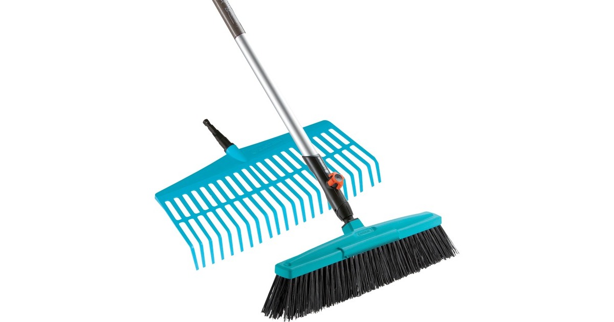 GARDENACombisystem straatbezem en gazonhark bladhark  (Turquoise/houtkleur, 3081-20)