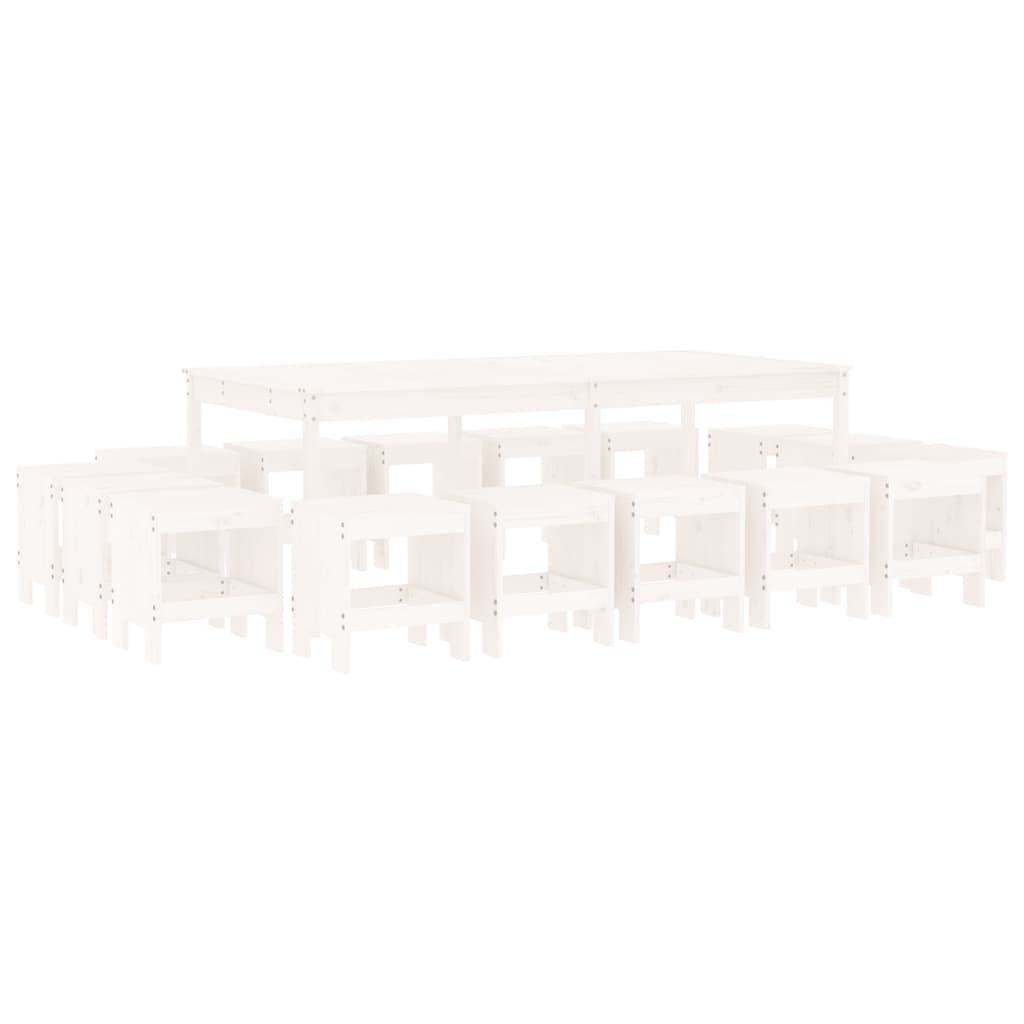 Ensemble à dîner de jardin 17 pcs blanc bois massif de pin