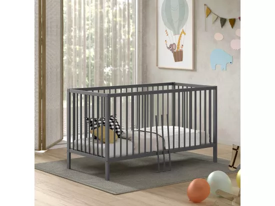 ELIOTT - Lit Bébé Evolutif 70x140 en Hêtre Massif Laqué Anthracite