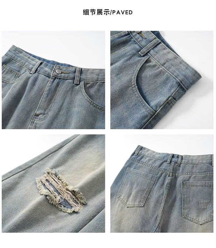 Yelmenor - Denim shorts met hoge taille en uitsparingen