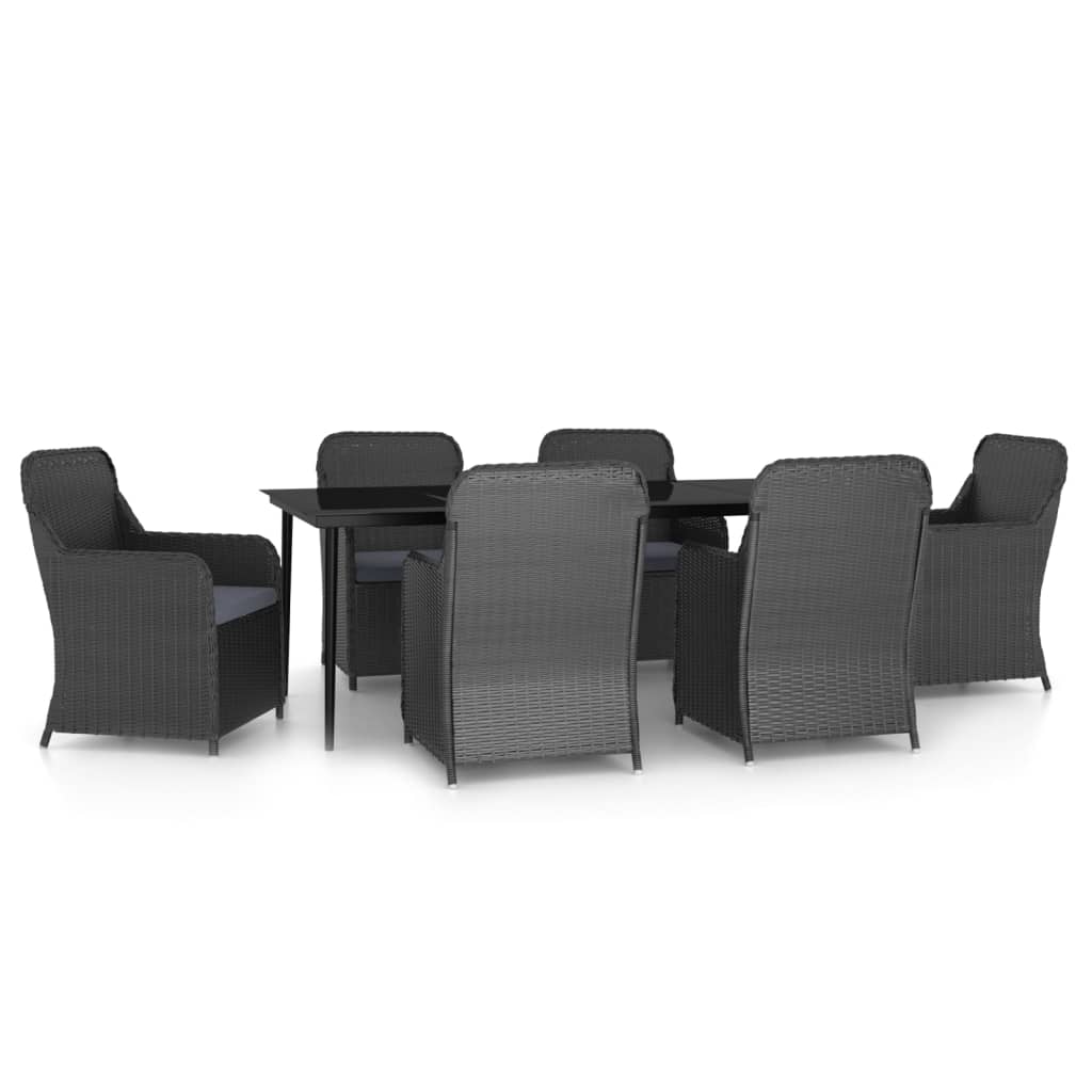 Mobilier de salle à manger de jardin avec coussins 7 pièces noir