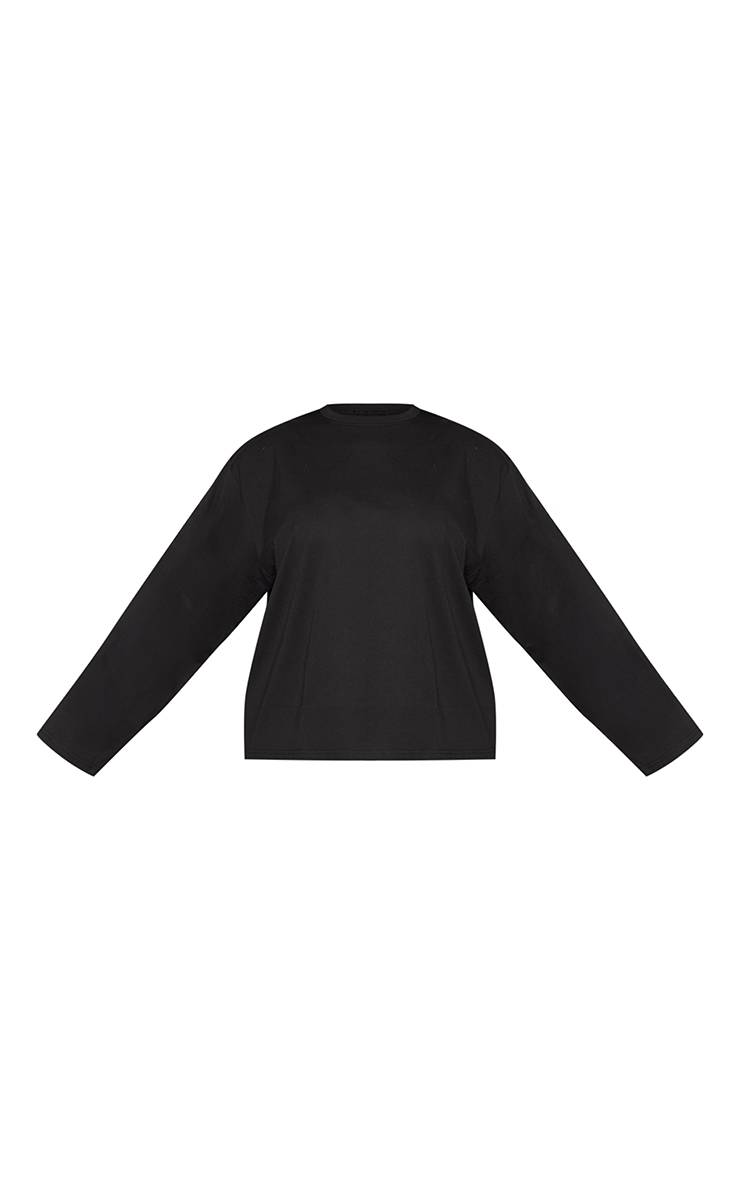 Noir T-shirt Grande Taille En Coton À Manches Longues Avec Épaulettes Et Coupe Oversize