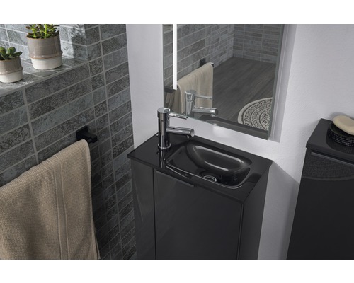 form&style FELINA 45 cm glazen wastafel, antraciet metallic gelakt, inclusief afvoerklep