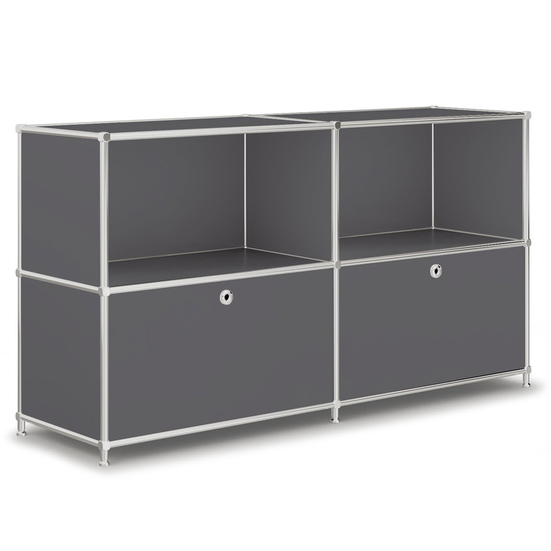 Sideboard VEROM, 2 Schubladen, 2 Fächer, mit Lochgriffen, grau